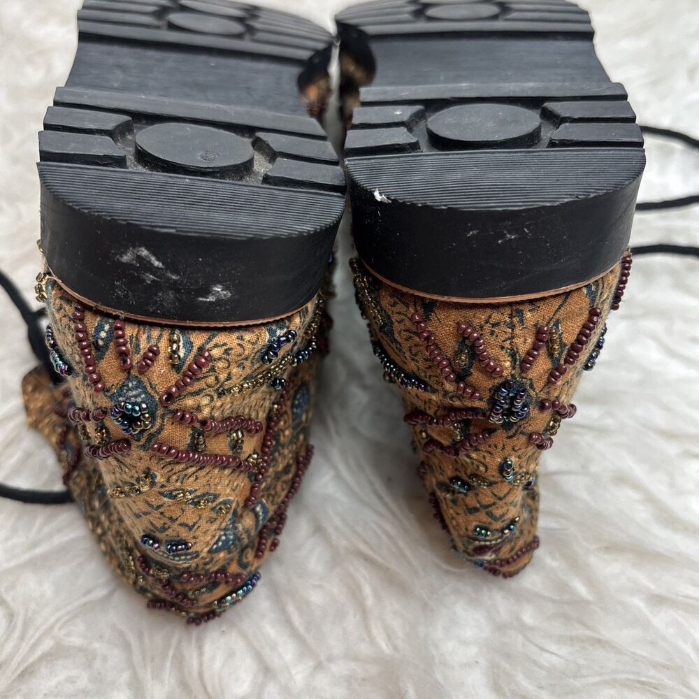 Women’s Beaded Paisley Textile Lace Up Shoes Boho Embroidered Indonesia Fits 8 - Picture 10 of 16